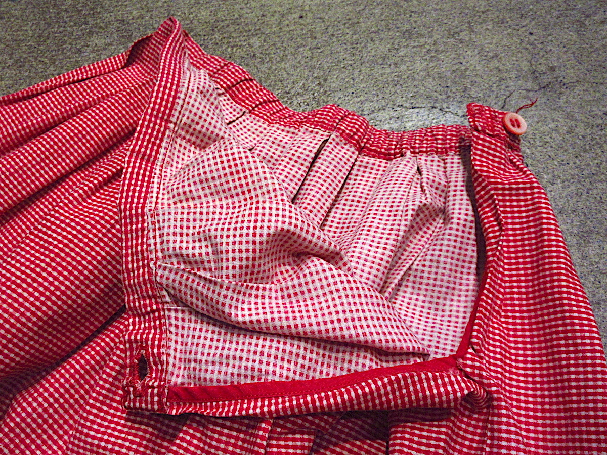  Vintage 50\'s60\'s* Kids poodle print silver chewing gum check cotton skirt red absolute size W52cm*240304c7-k-skt-w20 1950s1960s bottoms old clothes 