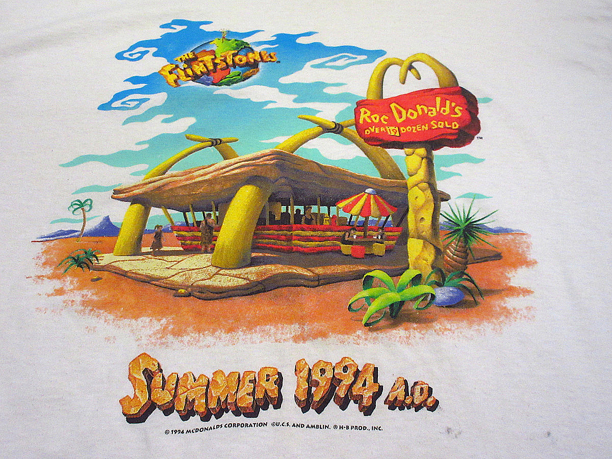 ビンテージ90's●McDonald × THE FLiNTSTONESプリントTシャツ白size XL●240314i5-m-tsh-otマクドナルドフリントストーン1994年_画像7