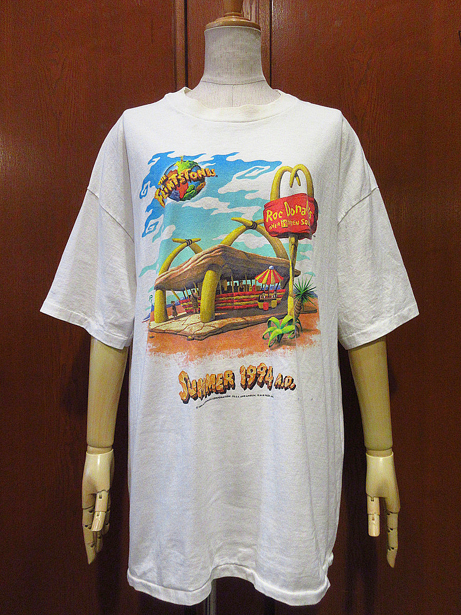 ビンテージ90's●McDonald × THE FLiNTSTONESプリントTシャツ白size XL●240314i5-m-tsh-otマクドナルドフリントストーン1994年_画像1