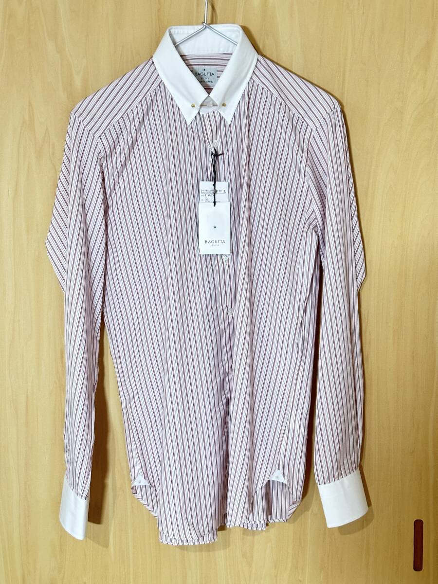 ３８サイズ　新品　ドレスシャツ　バグッタ　ラペラピン　BAGUTTA　beams　クレリック　ピンク　ストライプ　縦縞