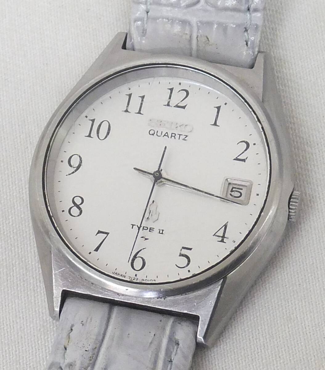 【中古動作品】★SEIKO TYPE Ⅱセイコータイプ2　3針 デイトクォーツ メンズ腕時計 8N1962 ベルト社外品_風防ガラスに結構キズあります