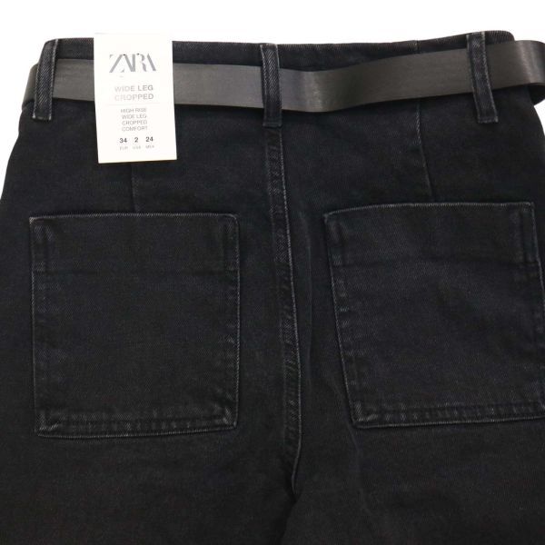 【新品 未使用】 ZARA ザラ 現行タグ♪ ベルト付き USED加工 ワイド デニム パンツ ジーンズ Sz.34　レディース　K4B00185_2#R_画像5