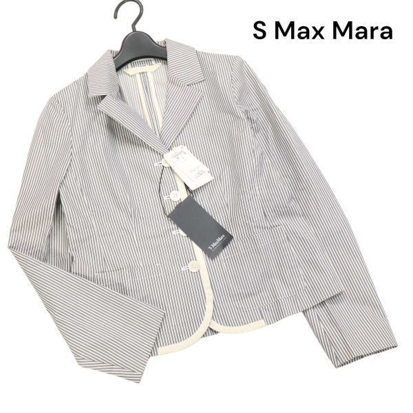 【新品 未使用】 'S Max Mara マックスマーラ 通年 シルク混♪ストライプ ブレザー ジャケット Sz.38 レディース 定価6.9万 K4T00263_2#Oの画像1
