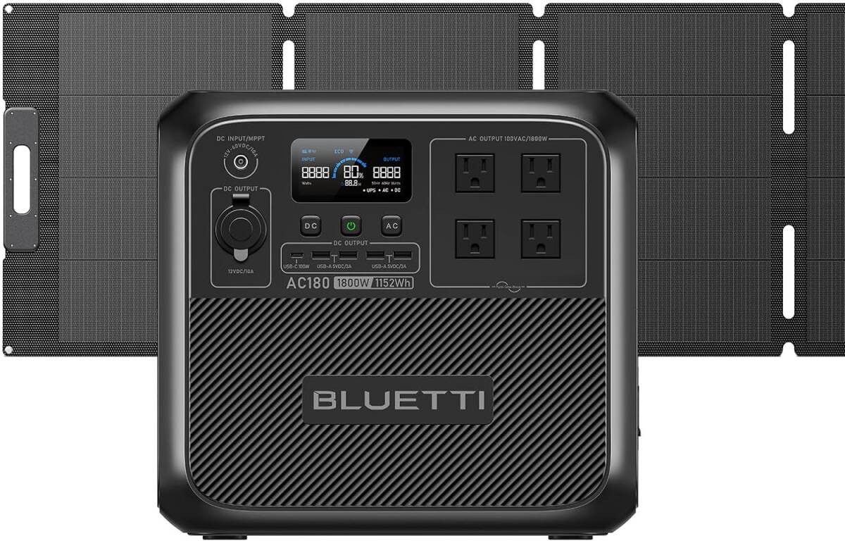 新品　BLUETTI ポータブル電源 ソーラーパネルセット AC180 1152Wh/1800W 200Wソーラーチャージャー 太陽光発電セット APP遠隔操作