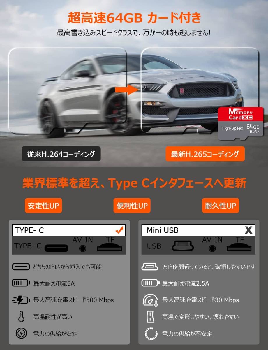  new goods SPADE drive recorder mirror type rom and rear (before and after) camera [ newest separation type *BSD driving assistance * high endurance Type C adoption *64GB card attaching ]