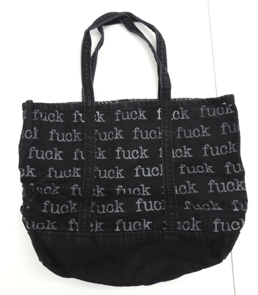 ★ 希少 デッドストック 新品 13SS シュプリーム Supreme Fuck Denim Tote 製品ウォッシュ加工 デニム ファック ロゴ トート バッグ 黒_画像2