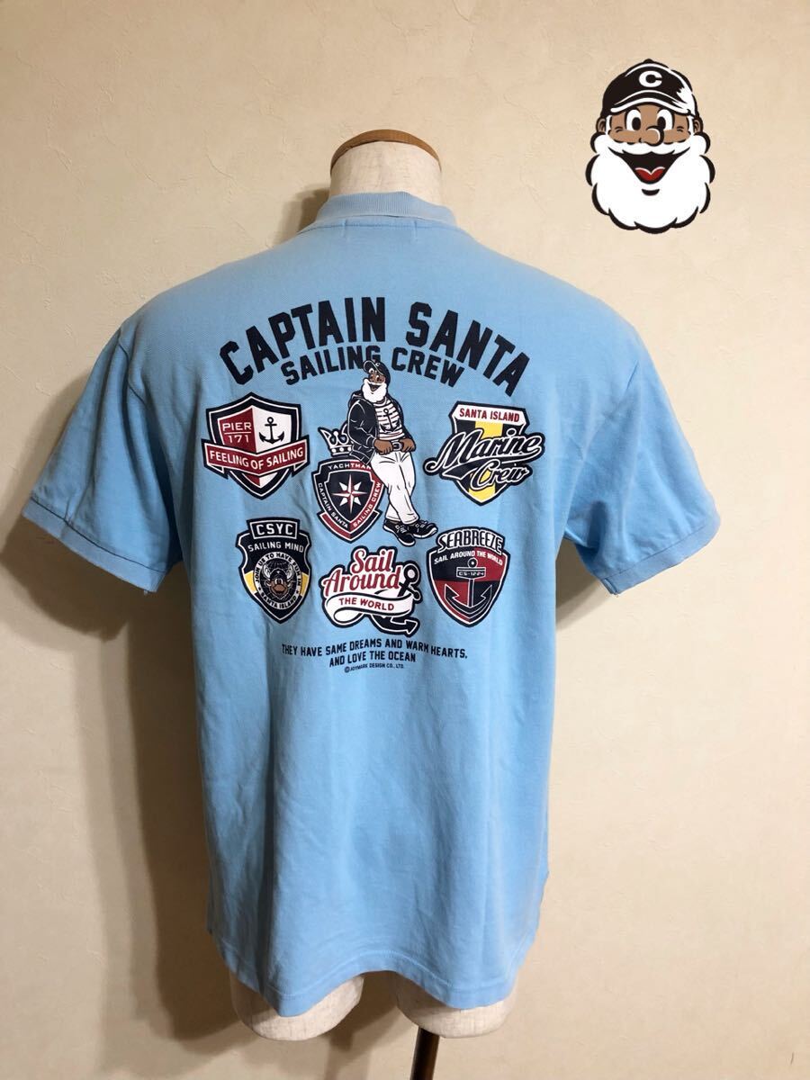CAPTAIN SANTA キャプテンサンタ 鹿の子 ポロシャツ トップス サイズL 半袖 水色 ジョイマークデザイン_画像1