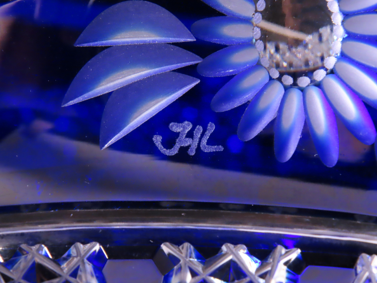 【晃】MEISSEN マイセンクリスタル 最大級作品 青被せガラス コンポート 高37cm 直径29cm フラワーベース 特大花瓶 極上細密造 西洋美術の画像9