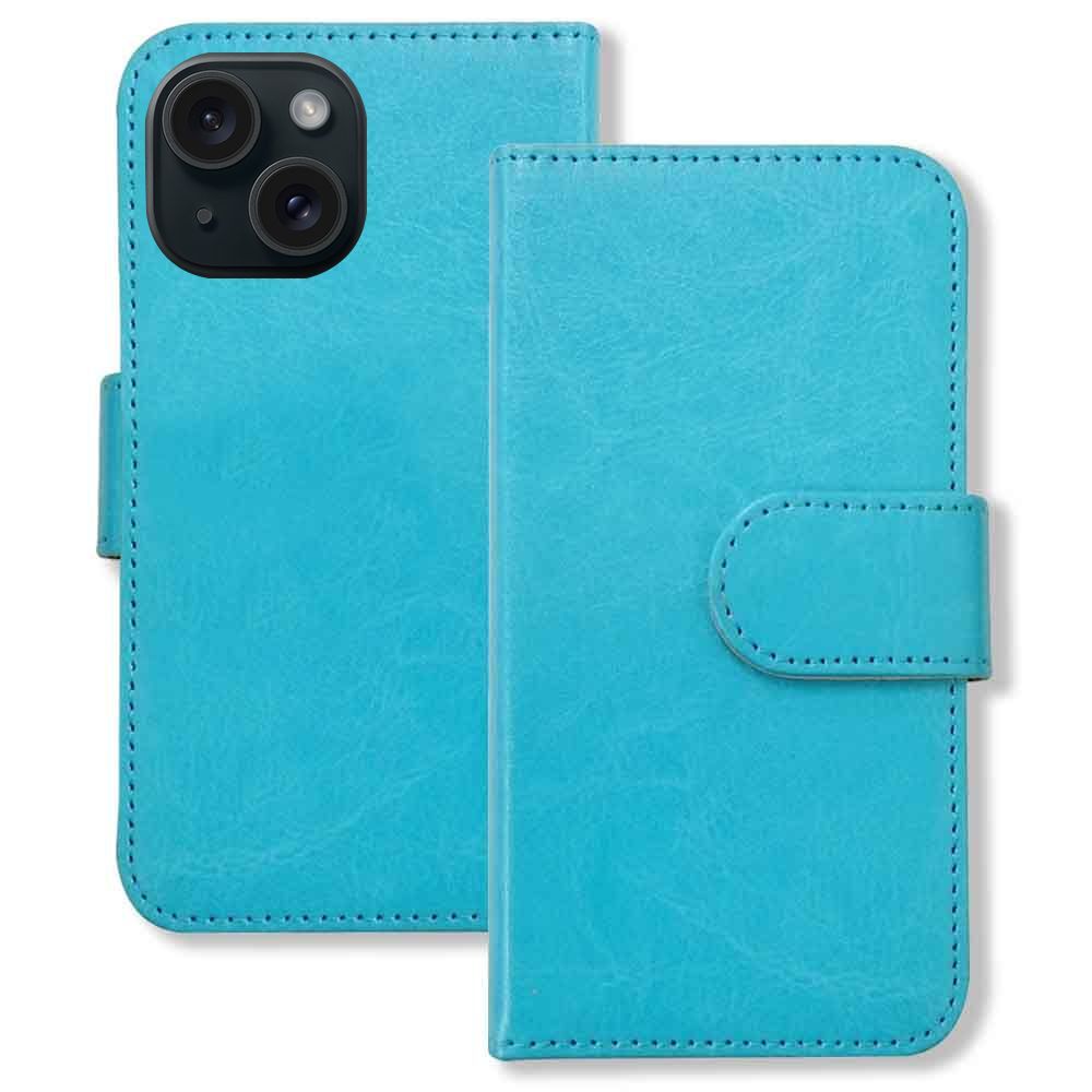 iPhone15 アイフォン15 スマホケース（ブルー）手帳型 PUレザー 無地 ケース 横開き カード収納 カバー_画像1