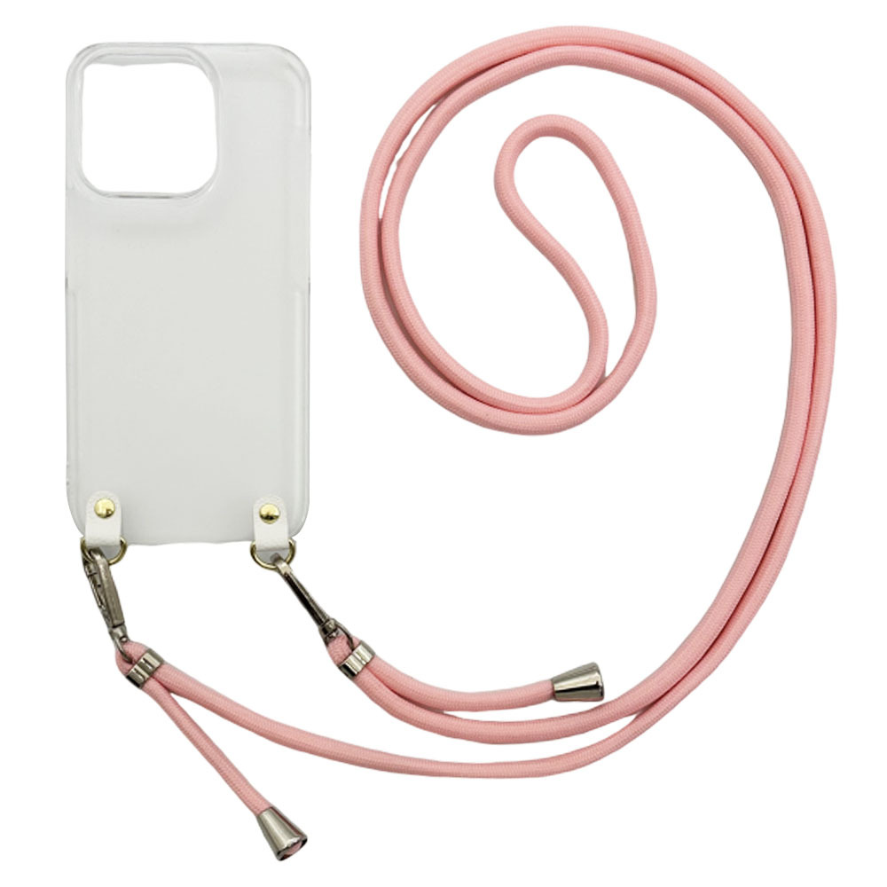 iPhone14 Plus（ピンク）ストラップホルダー クリアケース ショルダー ひも 太め 肩掛け 斜めがけ_画像1