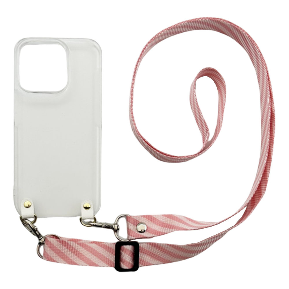 iPhone15 Plus（ピンク）ストラップホルダー クリアケース ショルダー 携帯ストラップ 肩掛け 斜めがけ_画像1