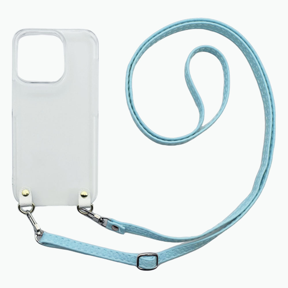 iPhone15 Pro Max （ブルー）ストラップホルダー クリアケース ショルダー くすみカラー 肩掛け 斜めがけ_画像1