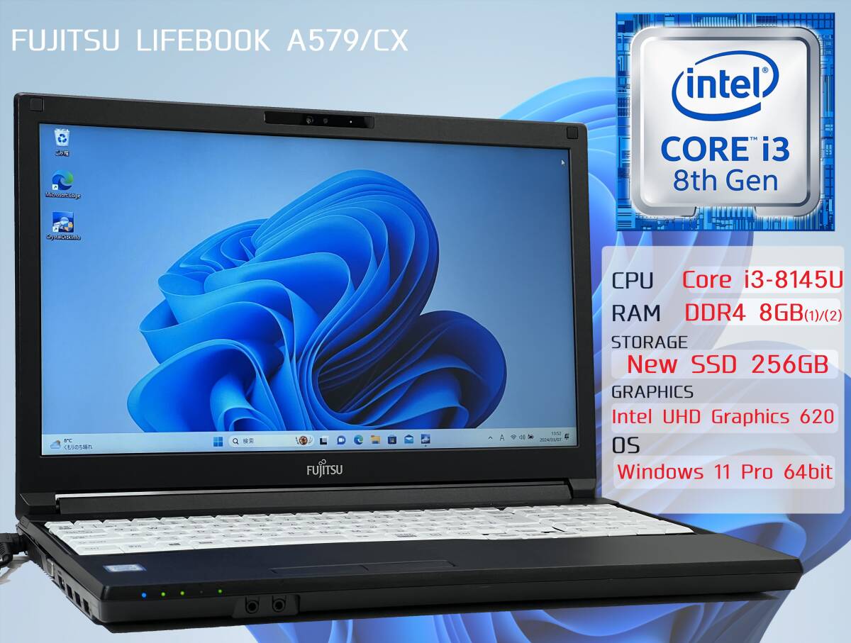 □【Core i3/第8世代/新品SSD/Win11】 FUJITSU LIFEBOOK A579/CX Core i3-8145U RAM 8GB SSD 256GB Intel UHD Graphics 620 □ W01-0307_画像1