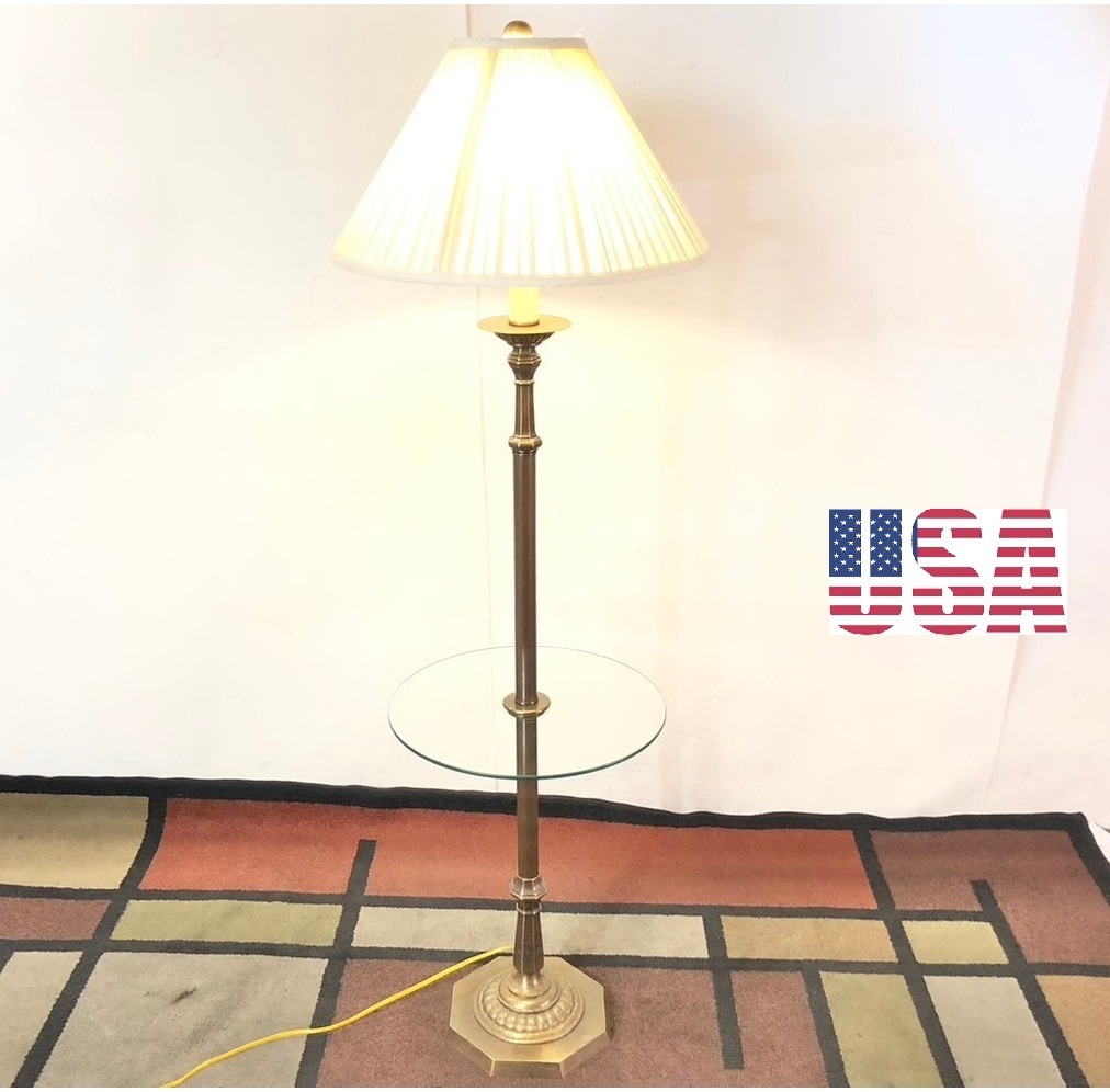 【米軍放出品】フロアスタンド フロアランプ 真鍮製 スタンドライト ガラステーブル付き 照明 インテリア SUN-LITE(240)☆CC20S_画像1