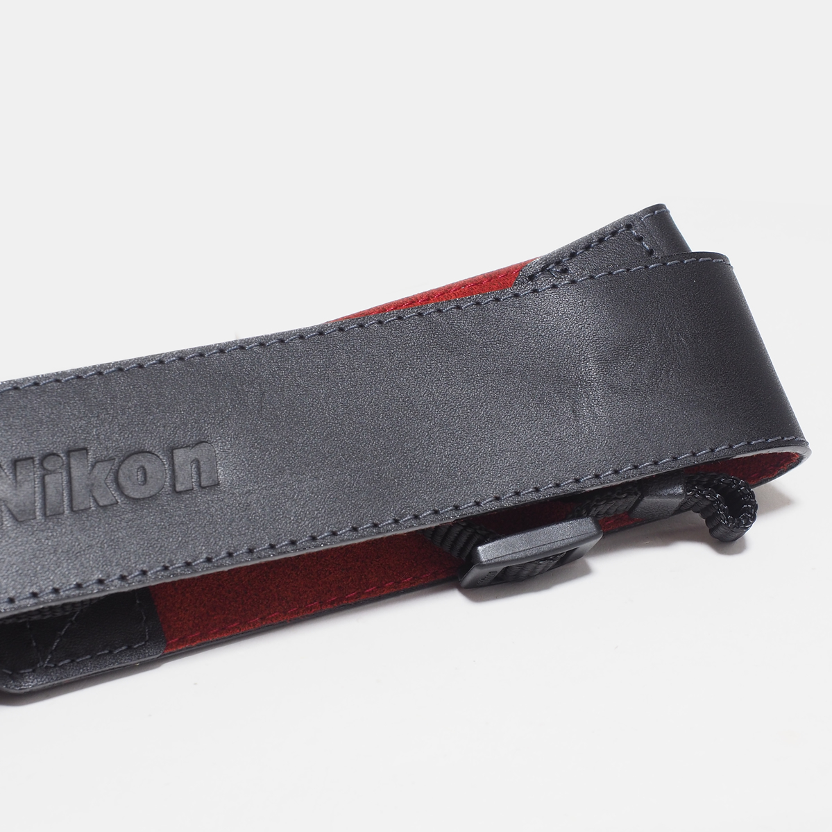 * not for sale * beautiful goods * Nikon Nikon leather strap type pushed . with logo black ( leather )× red ( lining )
