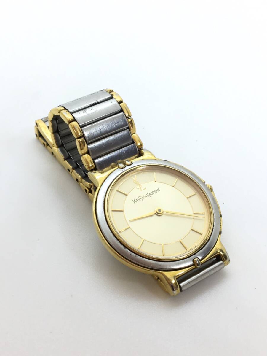 【120円】 Yves Saint Laurent イヴサンローラン 腕時計 4620-E62267Y クオーツ ゴールド文字盤 不動品_画像1