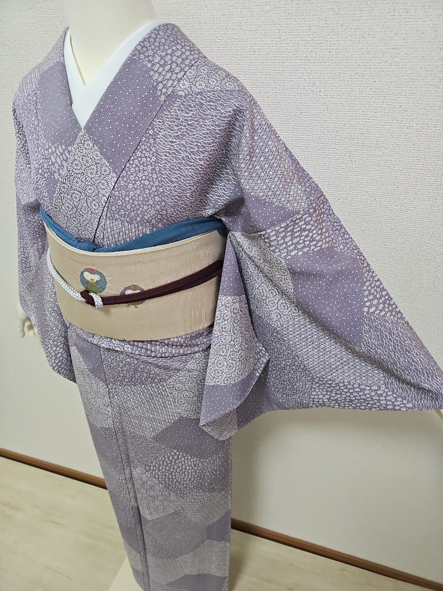 su..#267[ single .] silk type dyeing Edo fine pattern sleeve length 67cm a little wistaria ..... half color series 