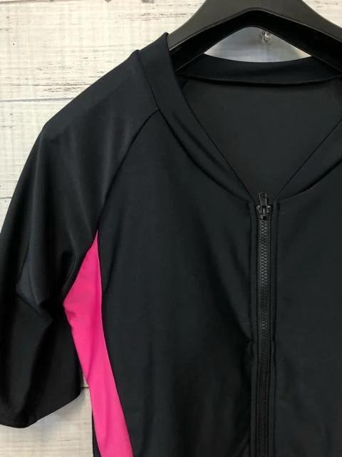  новый товар *4L! чёрный × розовый серия! купальный костюм tops одиночный товар * короткий рукав! передний открытие . приятный ..*m974