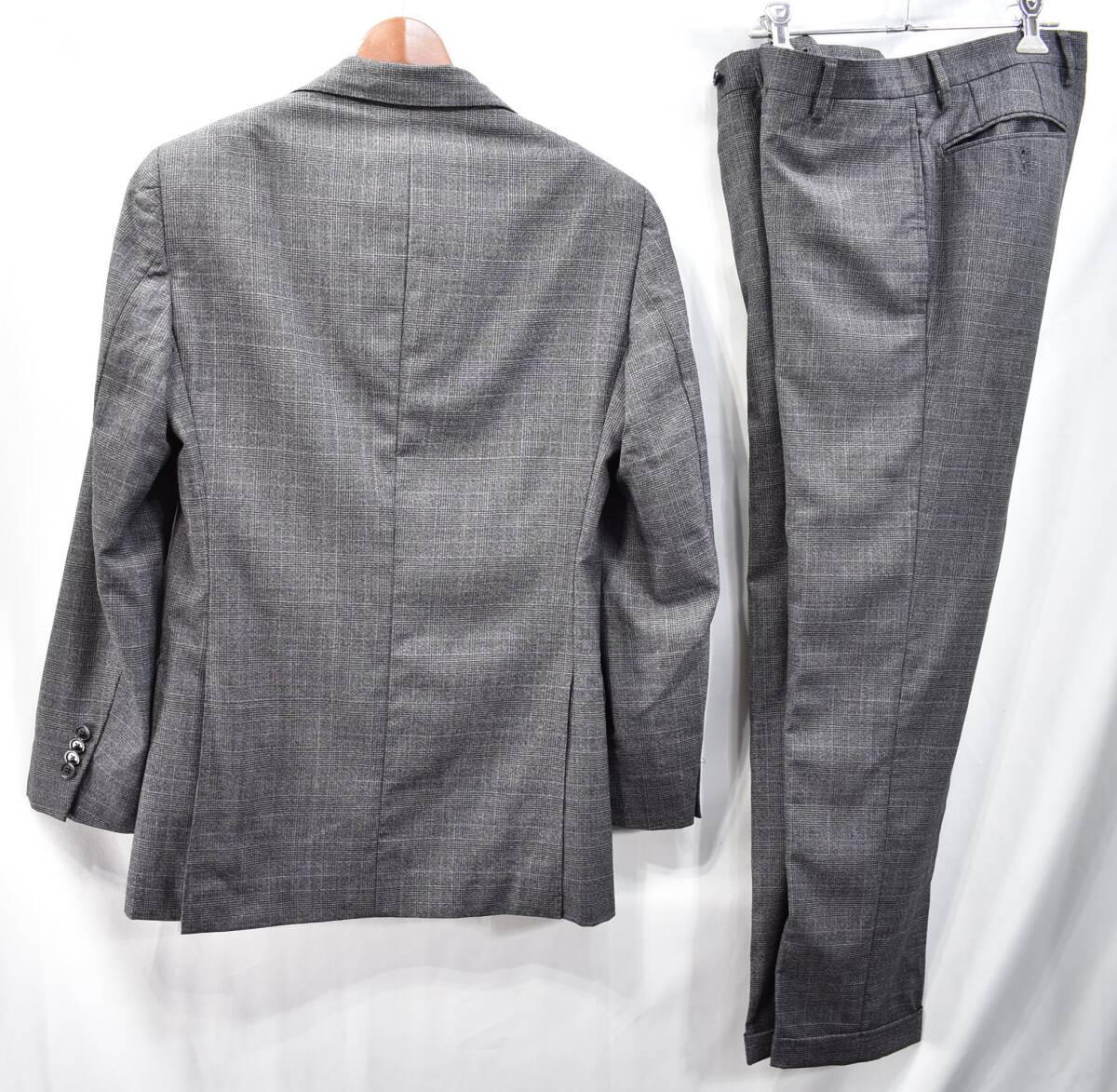 [ United Arrows ] Glenn check pattern 3B wool suit 42 ash 