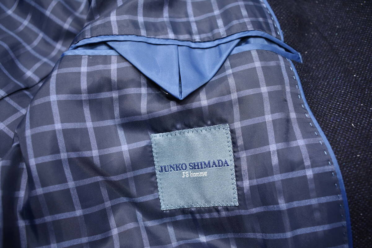 [JUNKO SHIMADA] silk . fine quality nappy wool coat S men's navy blue Junko Shimada turn-down collar 