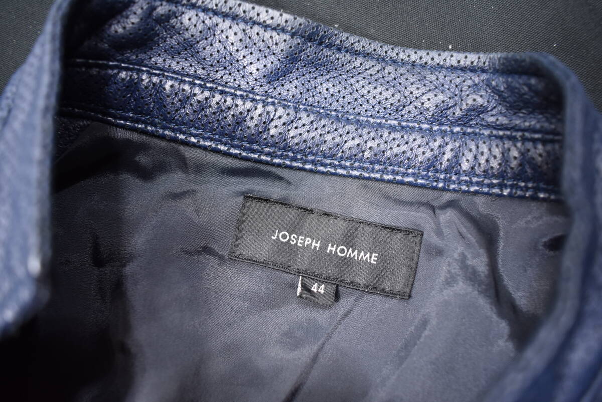 【JOSEPH HOMME】羊革ラムパンチングレザーシャツ44青紺ジョセフオムの画像3