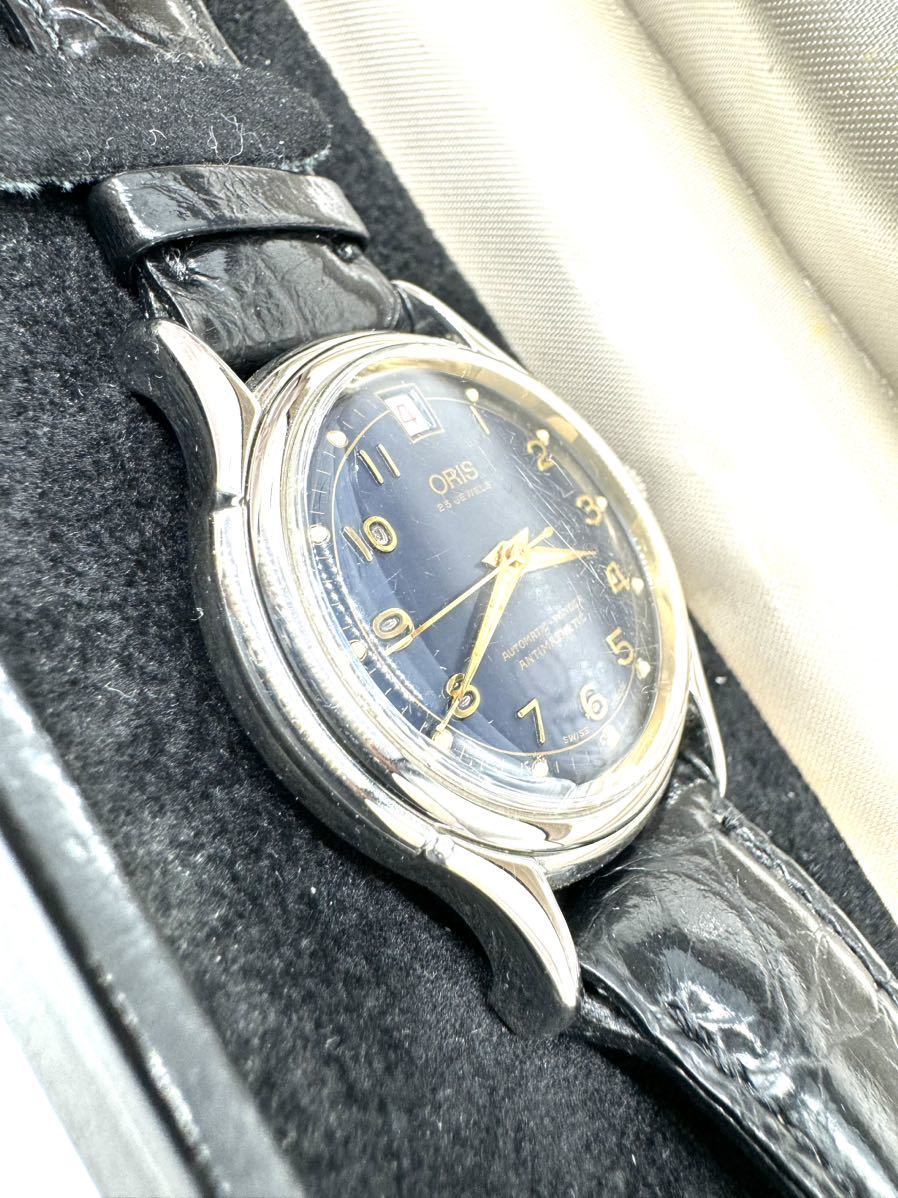 ORIS AUTOMATIC/オリス 裏スケ 25石 ネイビー文字盤 ゴールドカラー 7317-40B 自動巻き メンズ腕時計の画像3