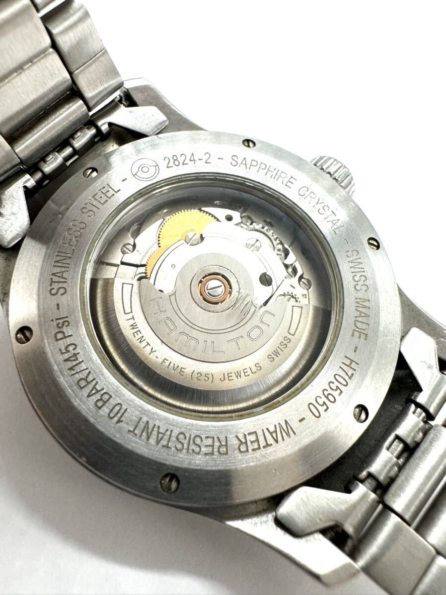 ☆HAMILTON ハミルトン AT/自動巻き メンズ腕時計 カーキ H705950 2824-2 黒文字盤 デイト/の画像6