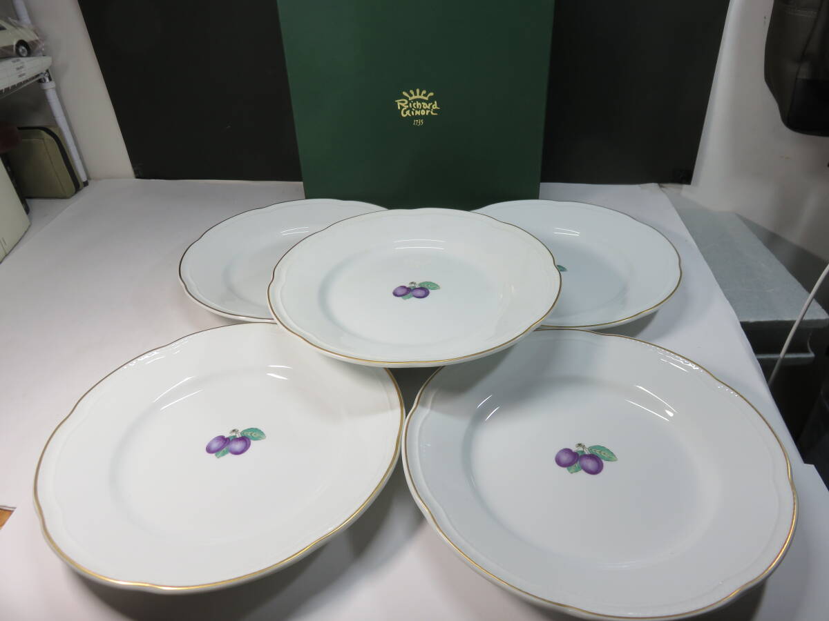 未使用■「Richard Ginori」リチャードジノリ 「ボンジョルノプルーン プレート」 24.5cm 5枚セット 共箱付き