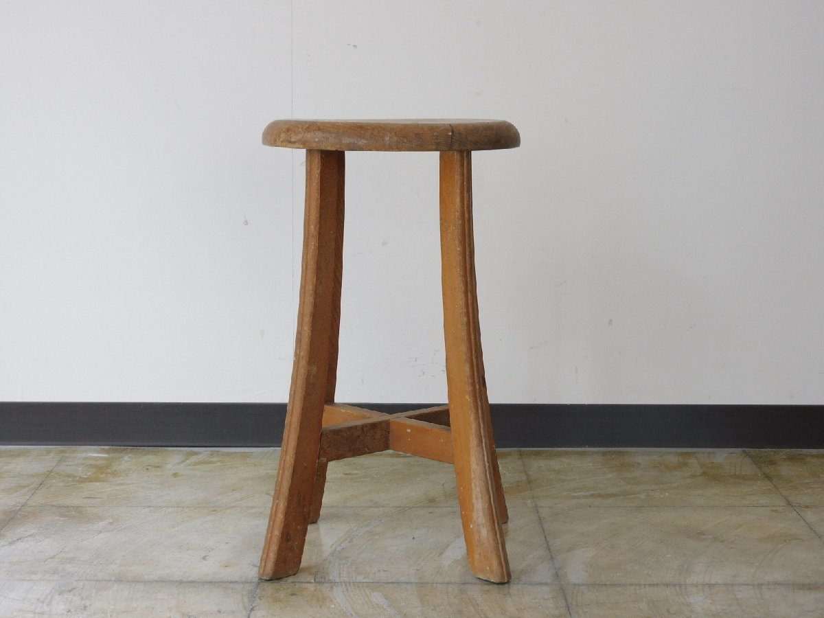 ふるい木味の丸椅子・スツール HK-a-03463 / ブナ材 古道具 木製 無垢材 シャビー イス チェアの画像2