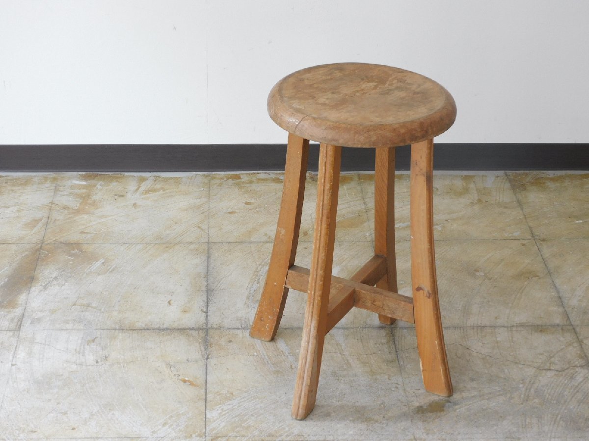 ふるい木味の丸椅子・スツール HK-a-03463 / ブナ材 古道具 木製 無垢材 シャビー イス チェアの画像8