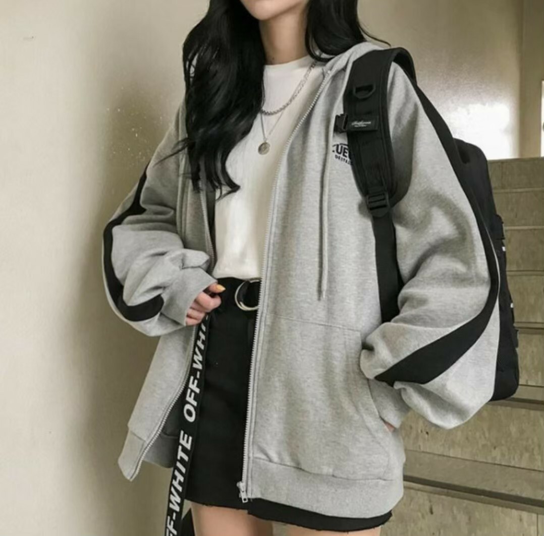 レディース パーカー XL グレー ゆったり ビッグシルエット 韓国 部屋着 大きめ オーバー カジュアル フード 学生 制服 女子