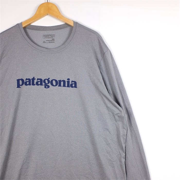 Patagonia クルーネック長袖プリントTシャツ ポリエステル メンズUS-2XLサイズ グレー CAPILENE DAILY パタゴニア ロンT t-2537nの画像1