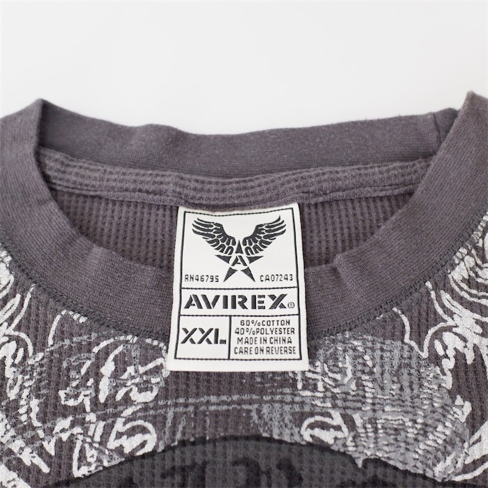 AVIREX クルーネック長袖サーマルTシャツ スカルプリント メンズUS-2XLサイズ グレー ロンT アヴィレックス t-2554n_画像4