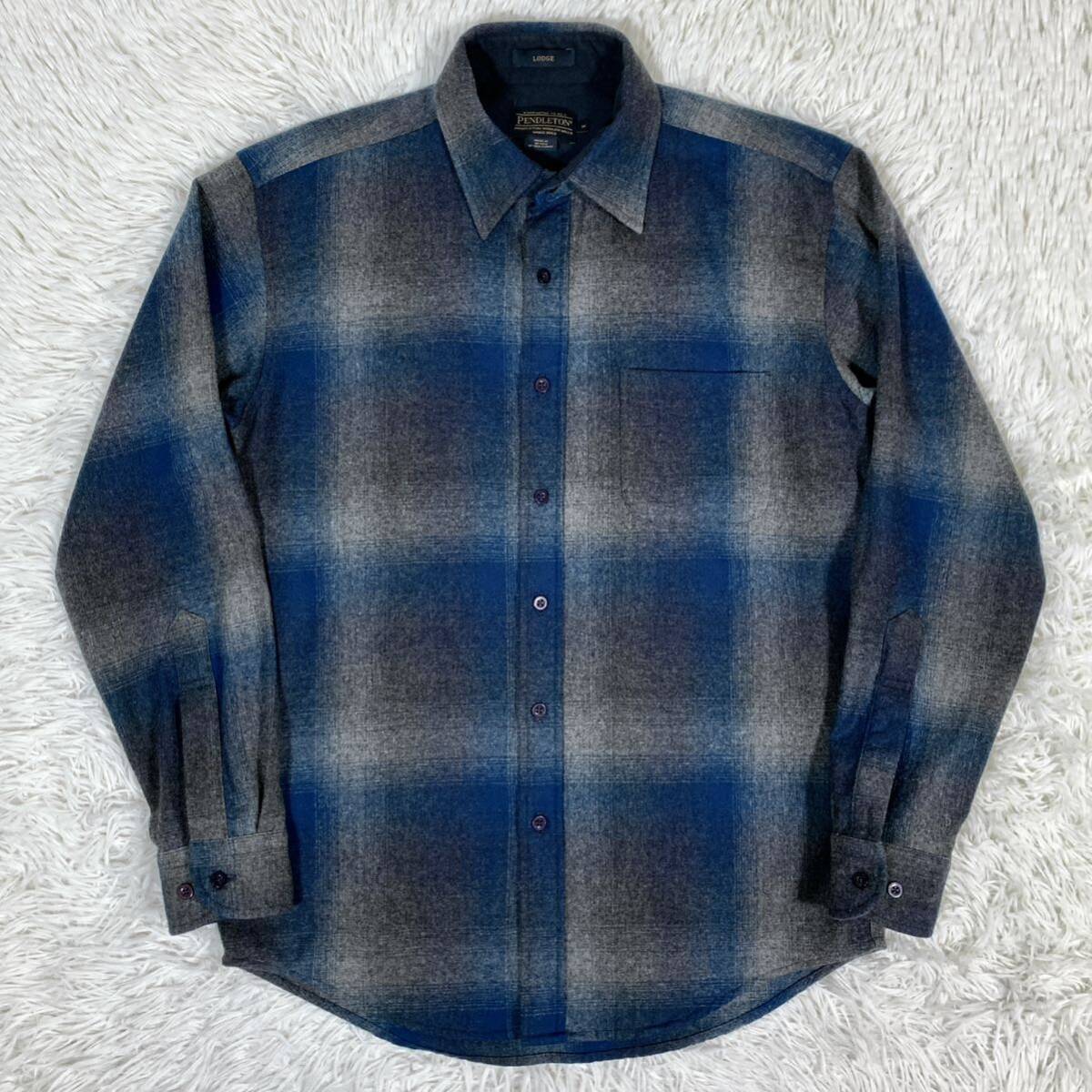 【好配色】PENDLETON ペンドルトン LODGE ロッジ チェック ウールシャツ ブルー/グレー/ブラック系 Mサイズ の画像1