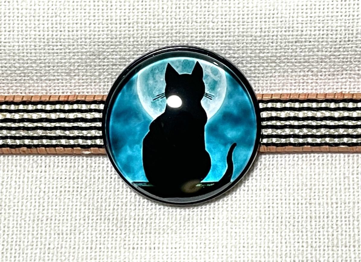 NO.1328 帯留め 三分紐用 ガラス製 猫 黒猫 リメイク品(帯留 帯飾り 和装小物)ハンドメイド品_画像1