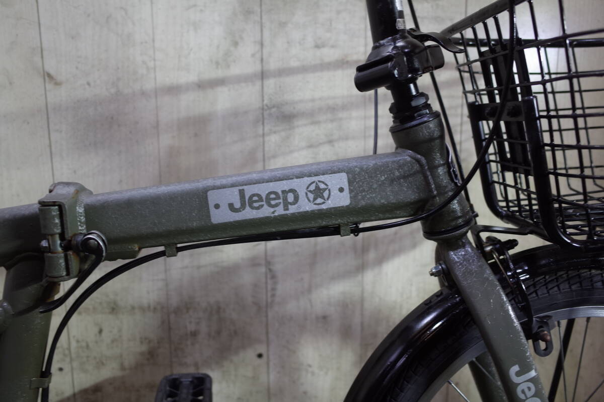 人気美品！JEEP 20インチ シマノ6速 BAA 折り畳み自転車 GREEN カゴ付きの画像7