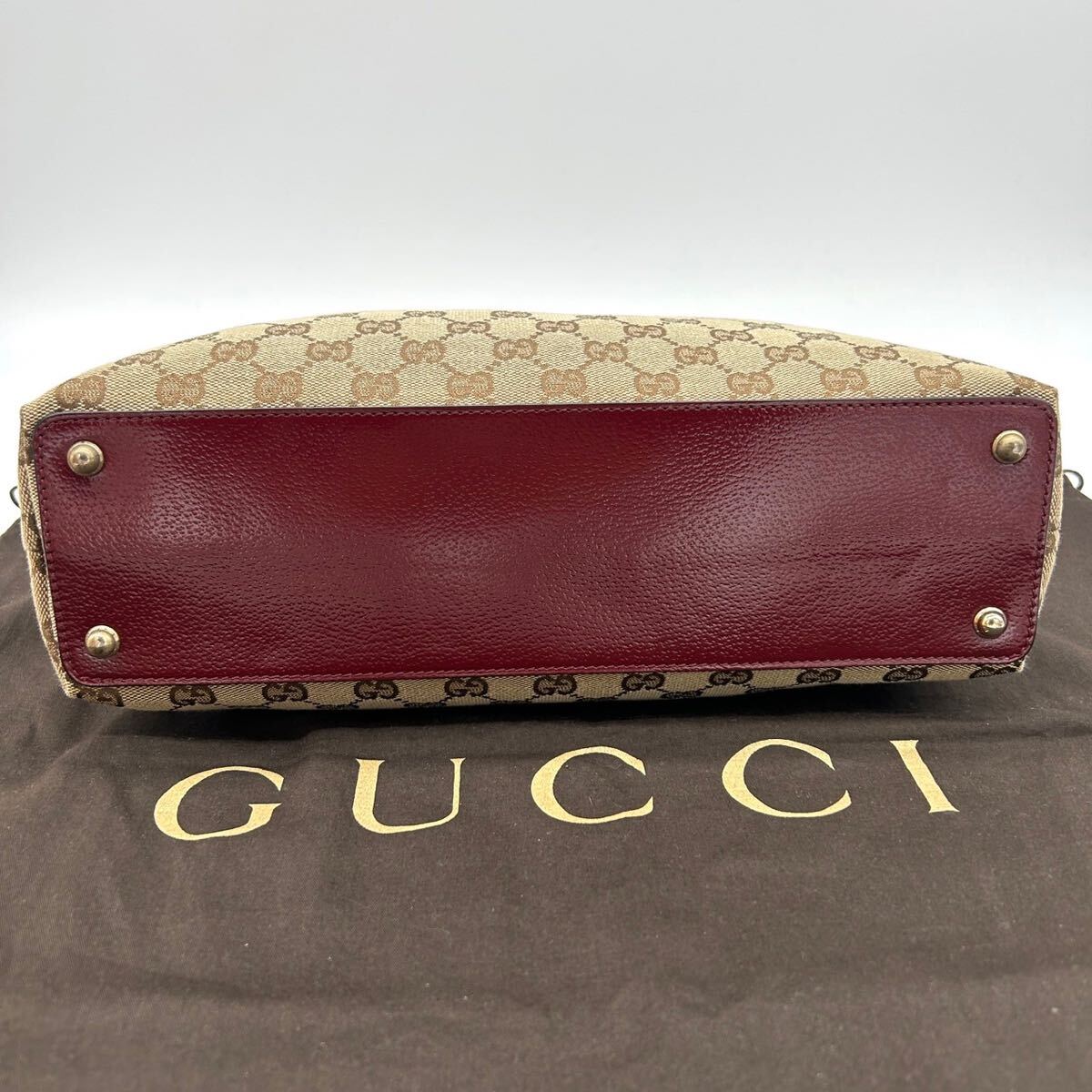 【極美品】グッチ GUCCI トートバッグ GG キャンバス ジャガード ゴールド金具 ロゴ刻印 ワンショルダー 肩掛け ベージュ ボルドー_画像7