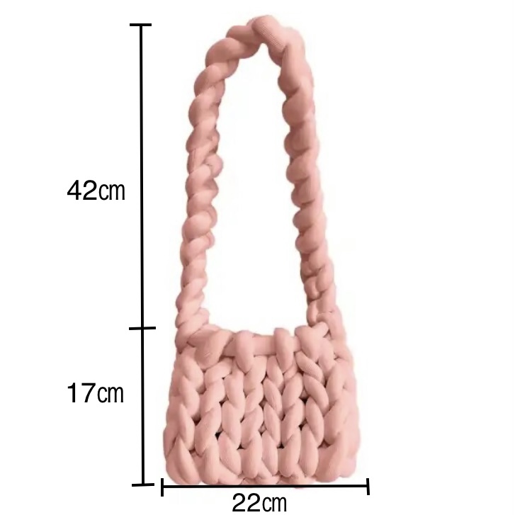 ☆持ち手が長い☆　マンドゥバッグ　もこもこ　ニットかばん　ピンク色　ショルダーバッグ　大きい毛糸　韓国　かわいい鞄_画像4