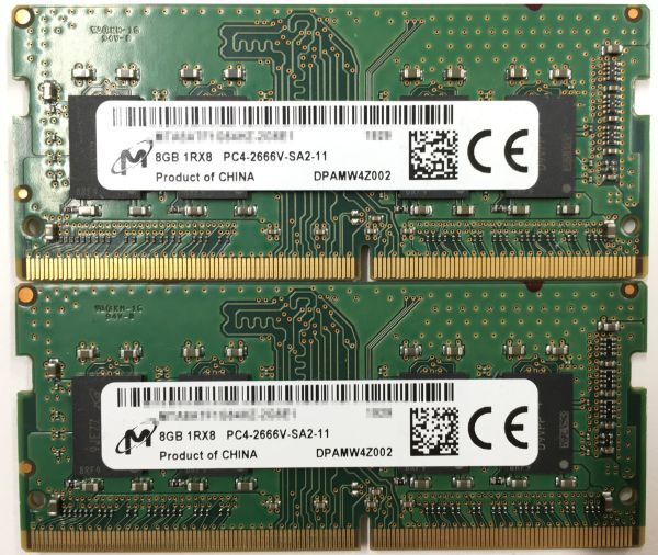 【8GB×2枚組】M PC4-2666V-SA2-11 1R×8 中古メモリー ノート用 DDR4-2666 PC4-21300 即決 動作保証【送料無料】_画像2