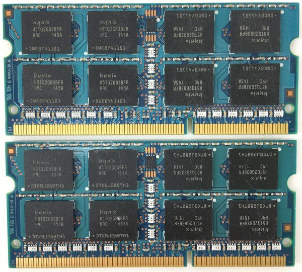 【4GB×2枚組】Hynix PC3-10600S(DDR3-1333) 計8GB 2R×8 中古メモリー ノート用 DDR3 即決 動作保証【送料無料】_画像3