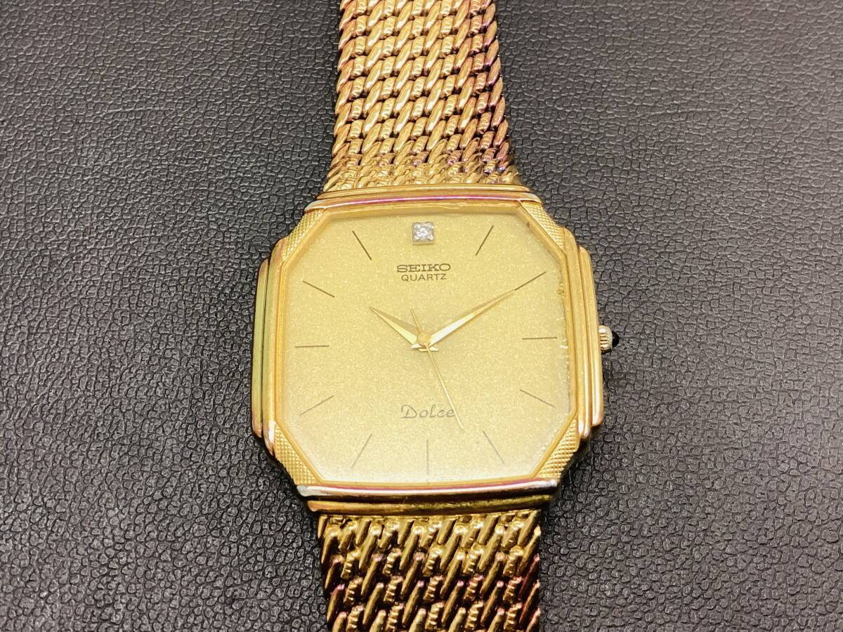 G4792 SEIKO QUARTZ Dolce 7731-5000 3 hands square type Gold color wristwatch Seiko quarts 
