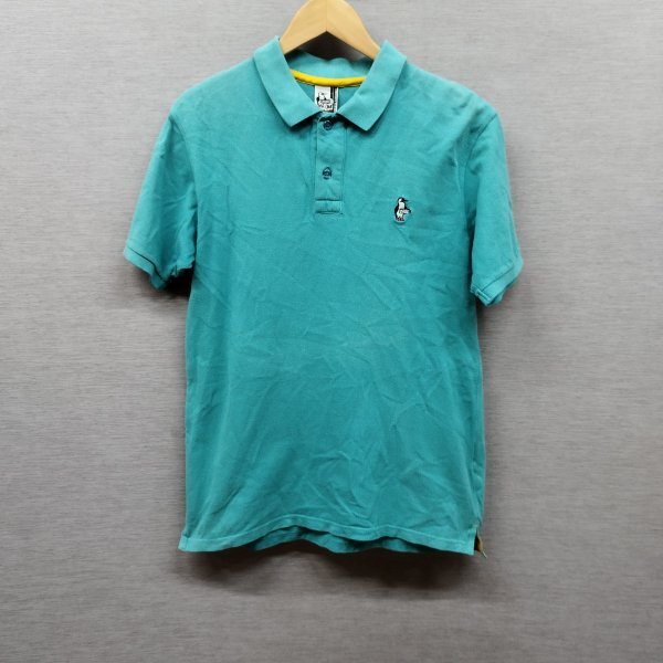 C96 CHUMS チャムス 定番 スタンドカラー 鹿の子 ポロシャツ半袖 ポロシャツ ロゴ 刺繍 アウトドア メンズ ブルー系 サイズ M_画像1