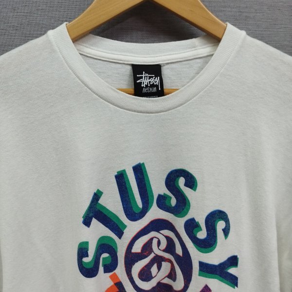 C164 Stussy ステューシー Tシャツ 半袖 カットソー フロント ビッグ プリント ストリート コットン メンズ ホワイト サイズ M_画像2