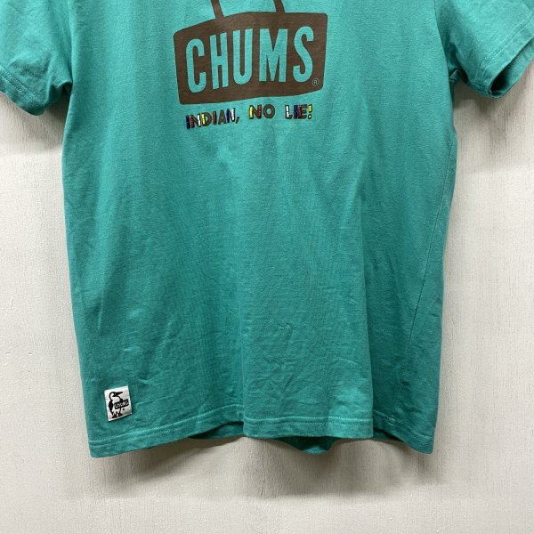 C315 CHUMS チャムス 半袖 Tシャツ M グリーン クルーネック ロゴ ビーズ 刺繍 インディアン プリント アウトドア レジャー フェスの画像4