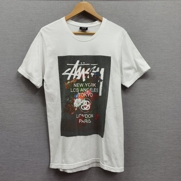 C353 STUSSY ステューシー 半袖 Tシャツ S ワールドツアー フラワー プリント ロゴ WORLD TOUR FLOWER TEE フォト ストリート クルーネック_画像1