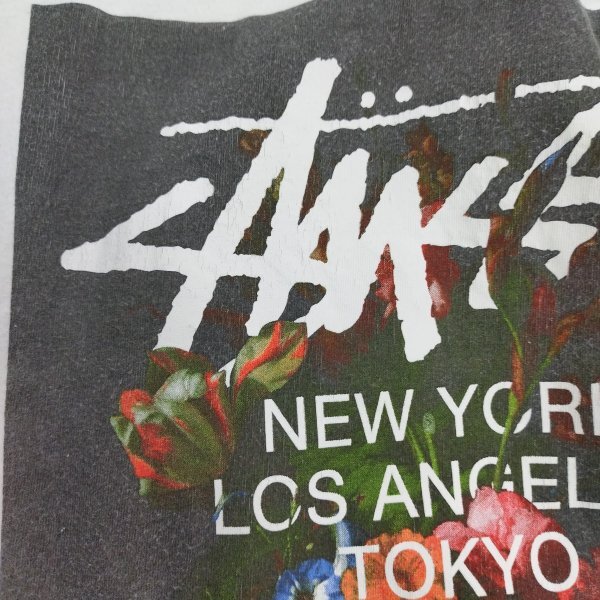 C353 STUSSY ステューシー 半袖 Tシャツ S ワールドツアー フラワー プリント ロゴ WORLD TOUR FLOWER TEE フォト ストリート クルーネック_画像9