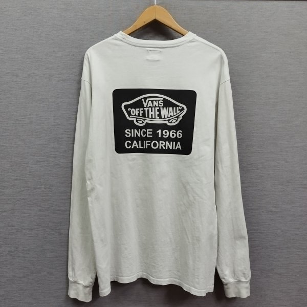 C364 VANS ヴァンズ 長袖 Tシャツ L ホワイト ロゴ ワッペン バック プリント クルーネック OFF THE WALL ストリート スケーター_画像6