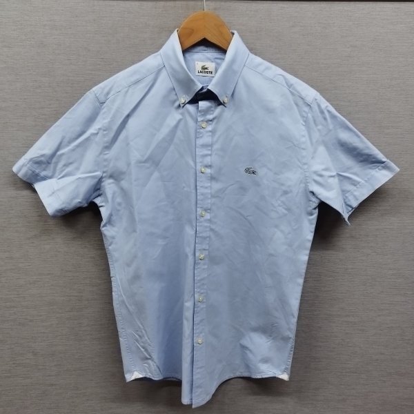 C588 LACOSTE ラコステ 半袖 ボタンダウン シャツ ワンポイント ロゴ 刺繍 シンプル 襟 羽織 メンズ ライトブルー サイズ 3の画像1