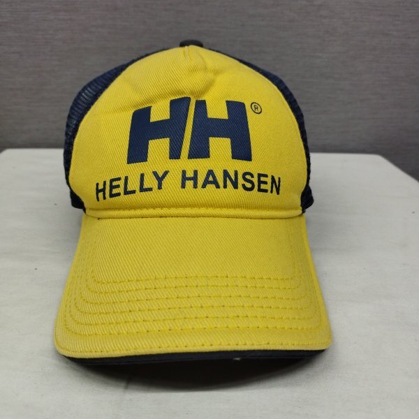 C552 HELLY HANSEN ヘリーハンセン キャップ メッシュ 帽子 スポーツ アウトドア メンズ イエロー ネイビー サイズ 58-60 ロゴ CAP_画像1