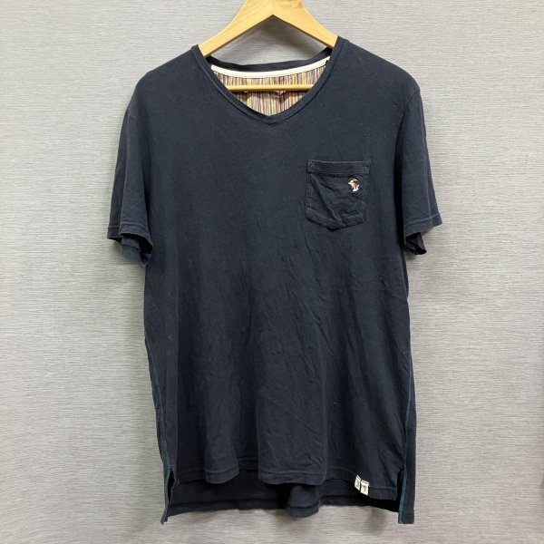 C702 Paul Smith ポール・スミス ポケット Tシャツ 半袖 うさぎ 刺繍 ネイビー メンズ サイズ L Vネック カジュアル コットン フェード_画像1